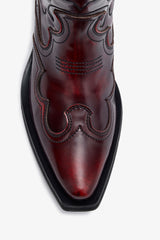 GANNI New Mid Shaft Embroidered Western Boots in Burgundy