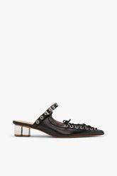 GANNI Outlet Lace-Up Mules in Black Oleatex