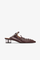 GANNI New Lace-Up Mules in Brown Oleatex