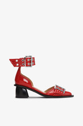 GANNI Sale Red Feminine Buckle Open Cut Pumps