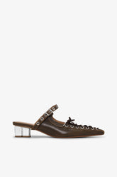 GANNI Discount Lace-Up Mules in Dark-Olive Oleatex