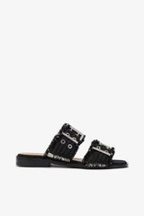 GANNI Outlet Feminine Buckle Two-Strap Sandals in Black