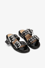 GANNI New Feminine Buckle Two-Strap Sandals in Black