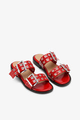 GANNI us Feminine Buckle Two-Strap Sandals in Red