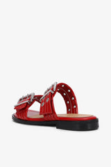 GANNI us Feminine Buckle Two-Strap Sandals in Red