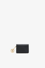 GANNI Outlet Black Card Holder With Flap in Grained Black with Gold