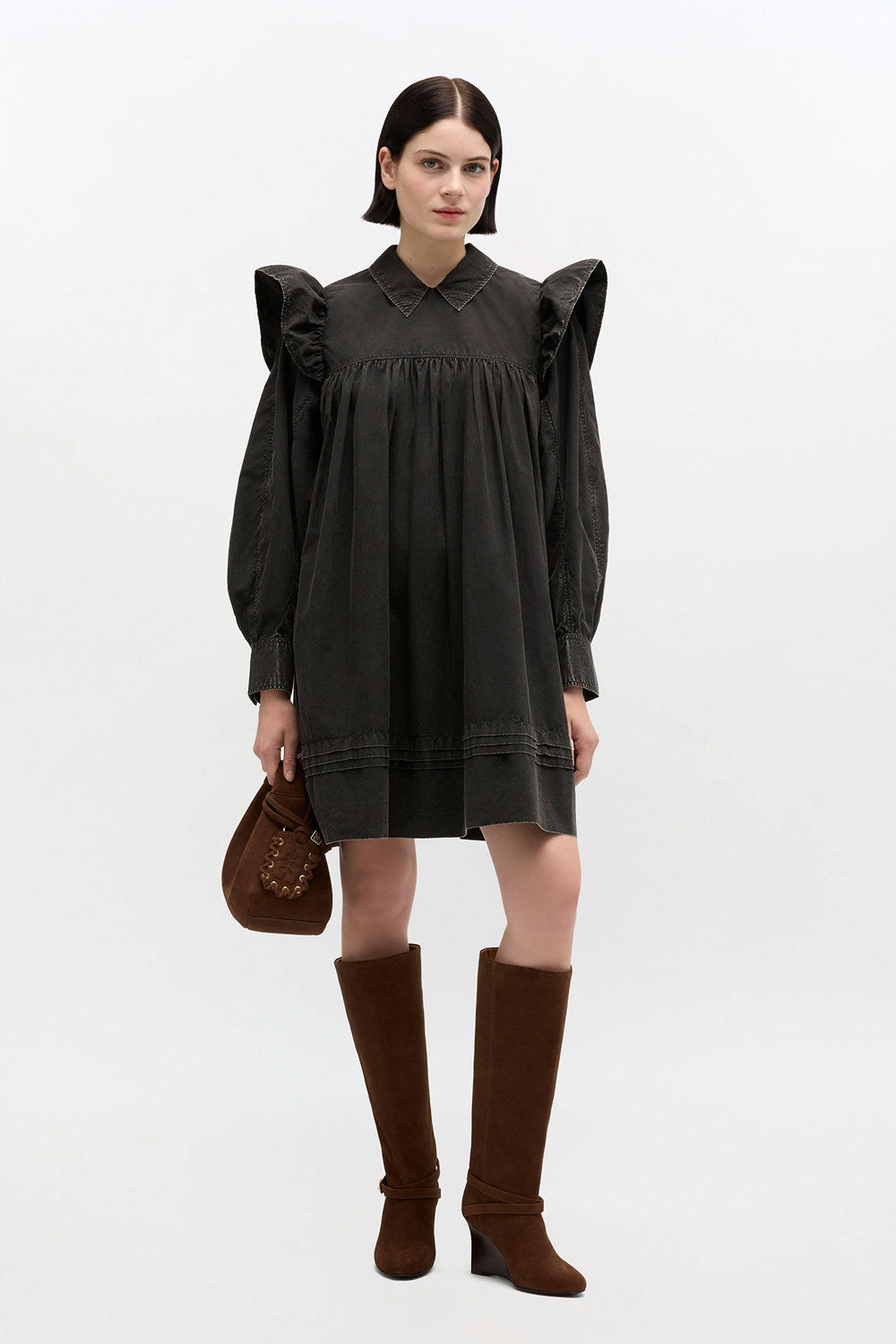 GANNI On Sale Black Washed Mini Shirt Dress