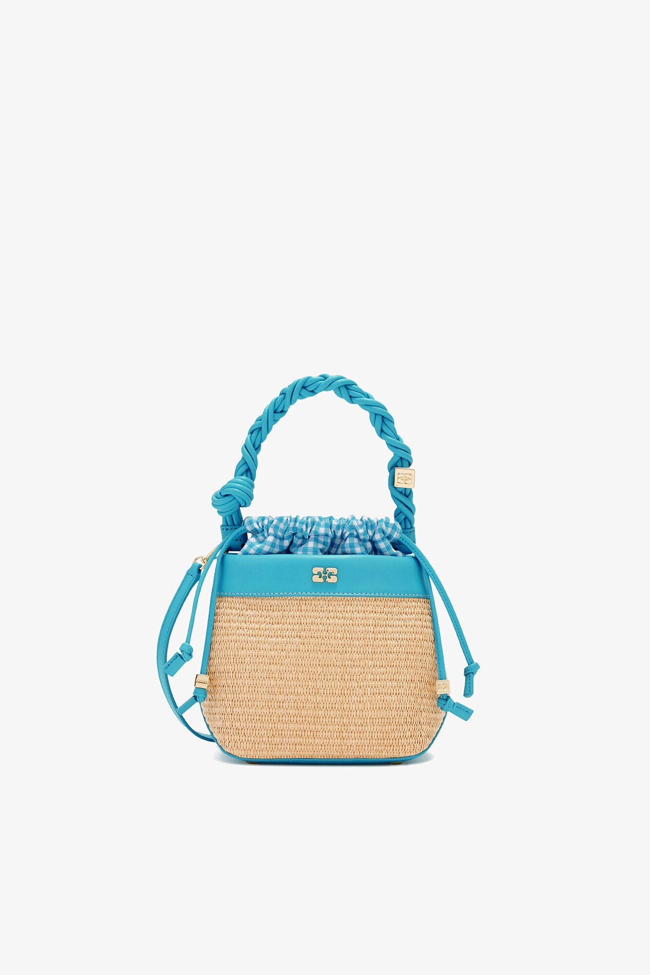 GANNI On Sale Scuba Blue Bou Bucket Bag in Raffia
