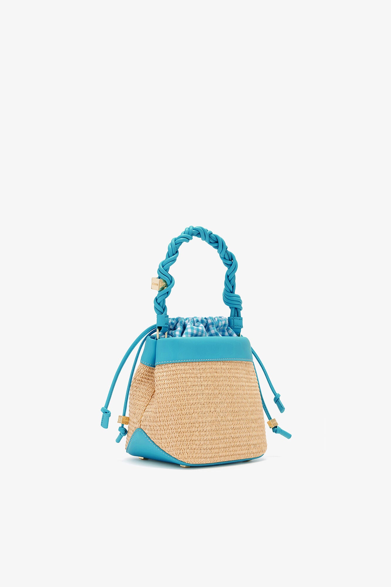 GANNI On Sale Scuba Blue Bou Bucket Bag in Raffia