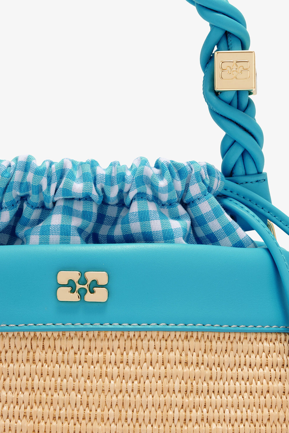 GANNI On Sale Scuba Blue Bou Bucket Bag in Raffia
