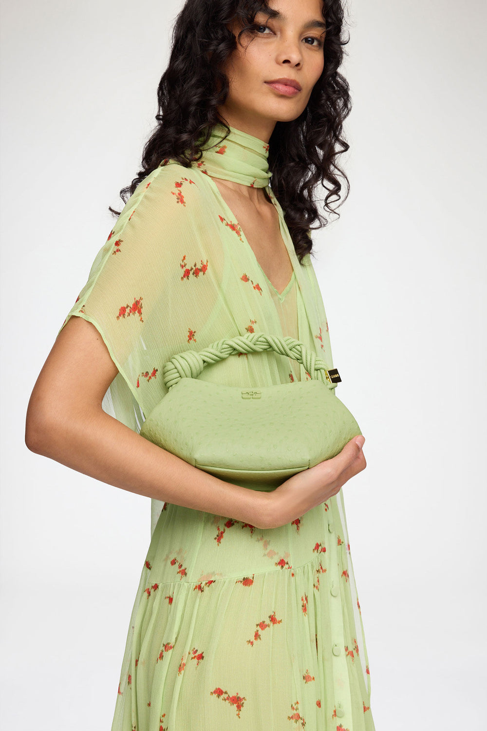 GANNI New Lily Green Mini Bou Bag in Green Ostrich