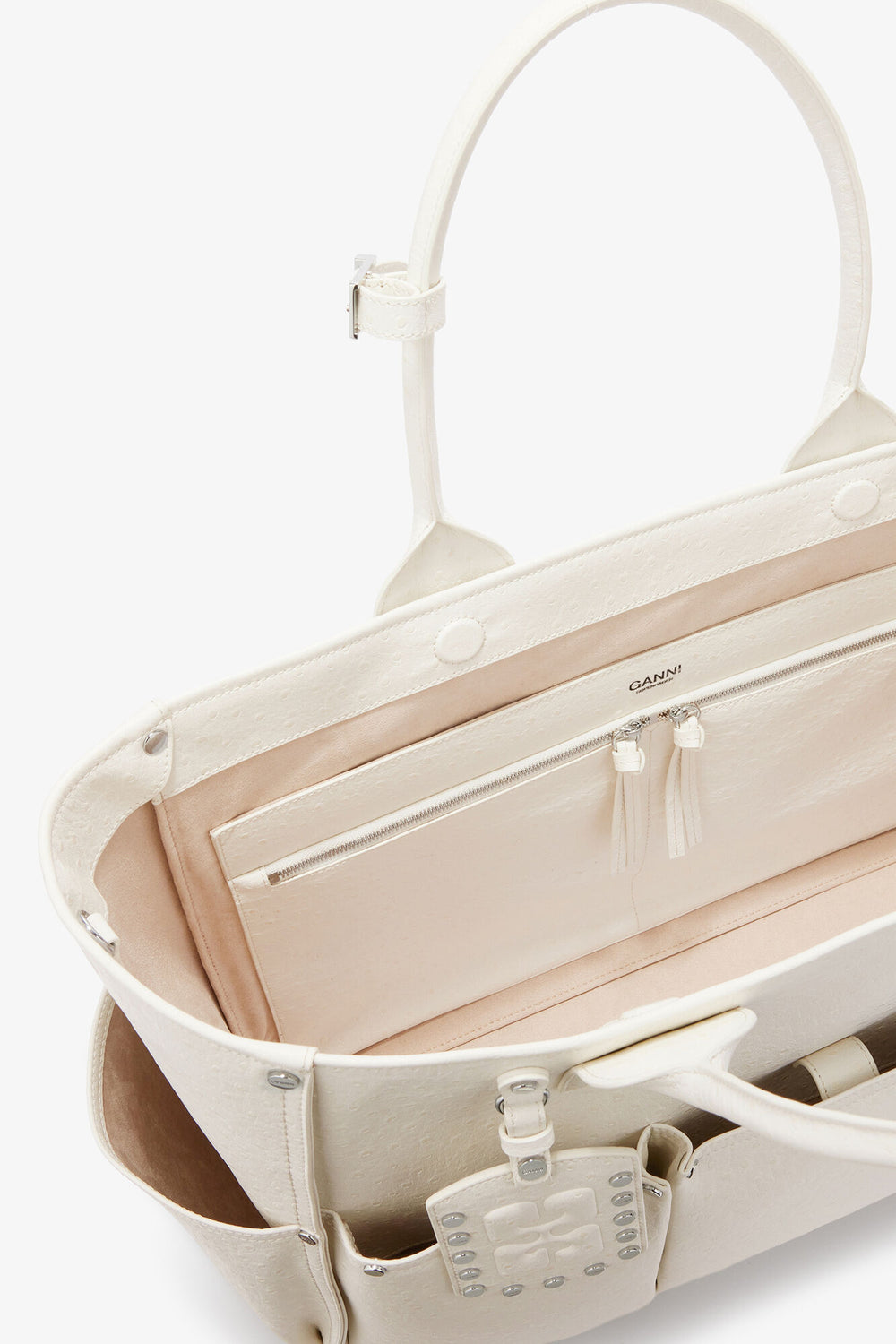 GANNI Online Egret Posy Bag in White Ostrich