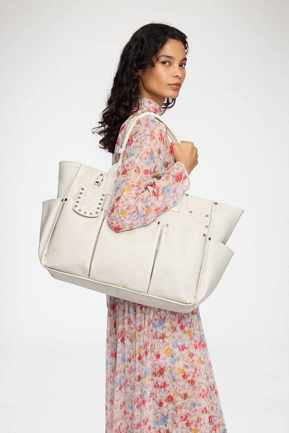 GANNI Online Egret Posy Bag in White Ostrich