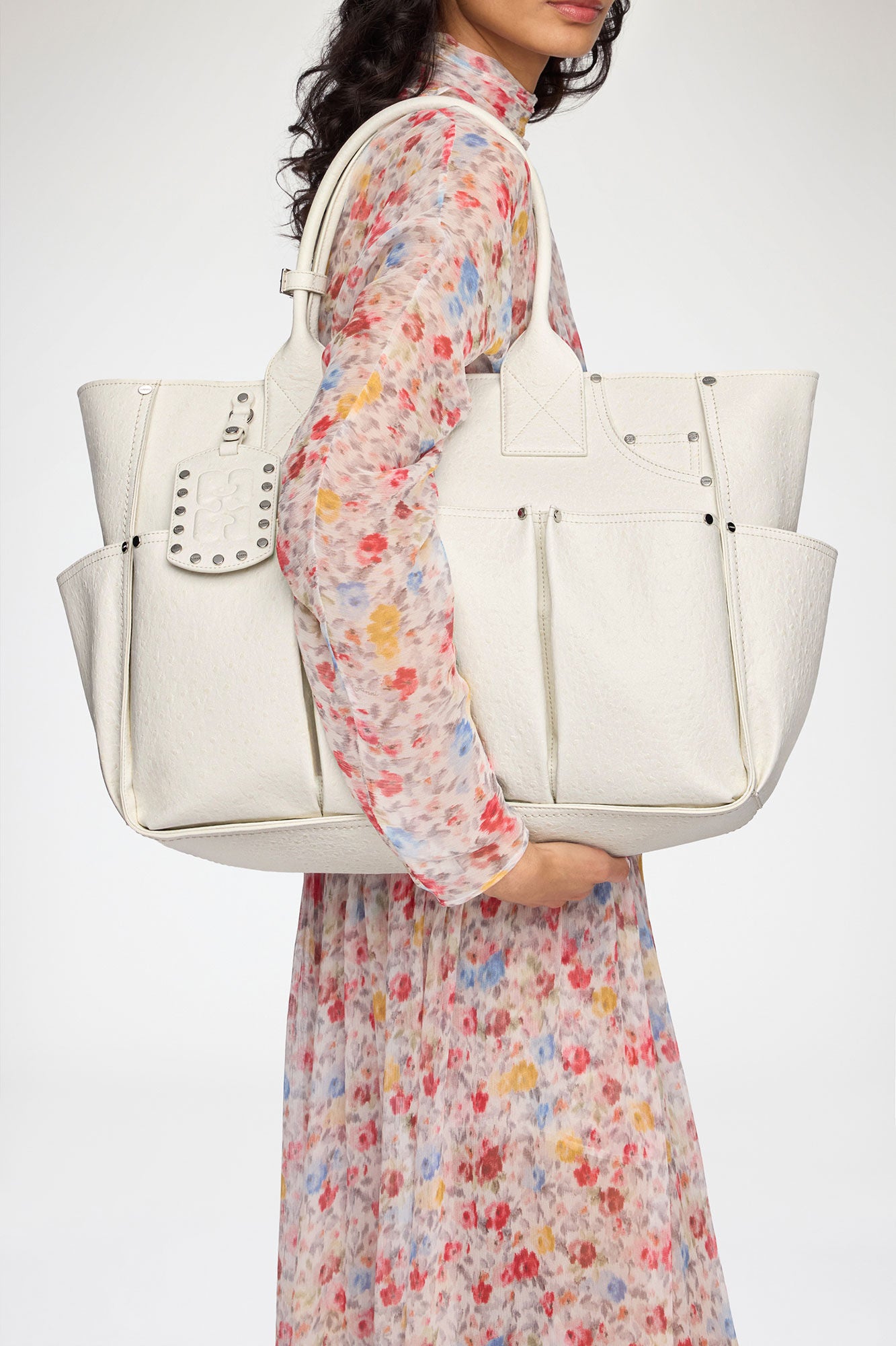 GANNI Online Egret Posy Bag in White Ostrich