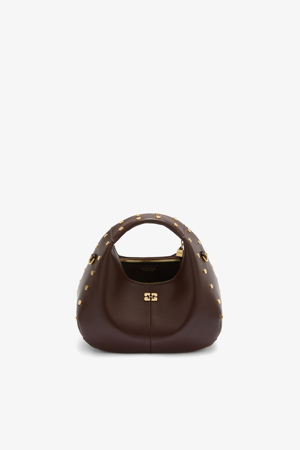 GANNI Online Chicory Coffee Mini Hobo Bag Studs in Brown