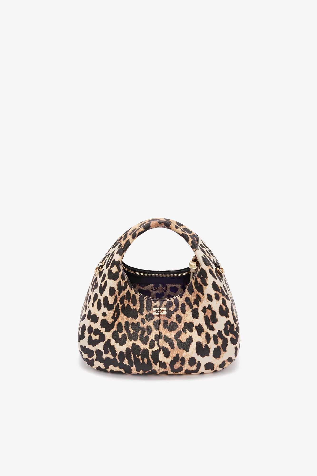 GANNI New Almond Milk Mini Hobo Bag in Grained Leopard