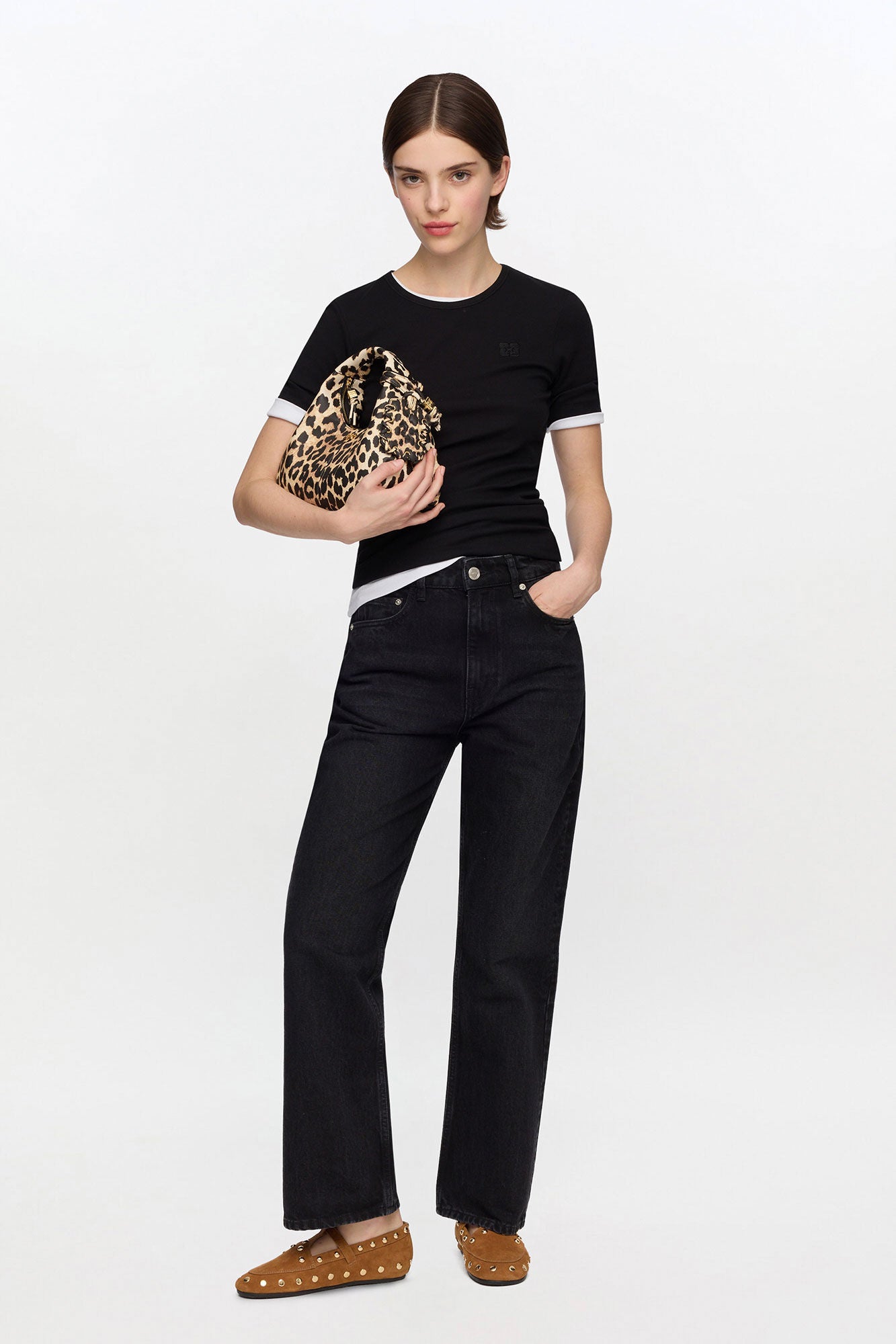 GANNI New Almond Milk Mini Hobo Bag in Grained Leopard