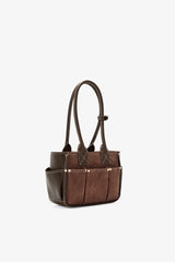 GANNI Discount Chicory Coffee Small Posy Bag in Brown Suede