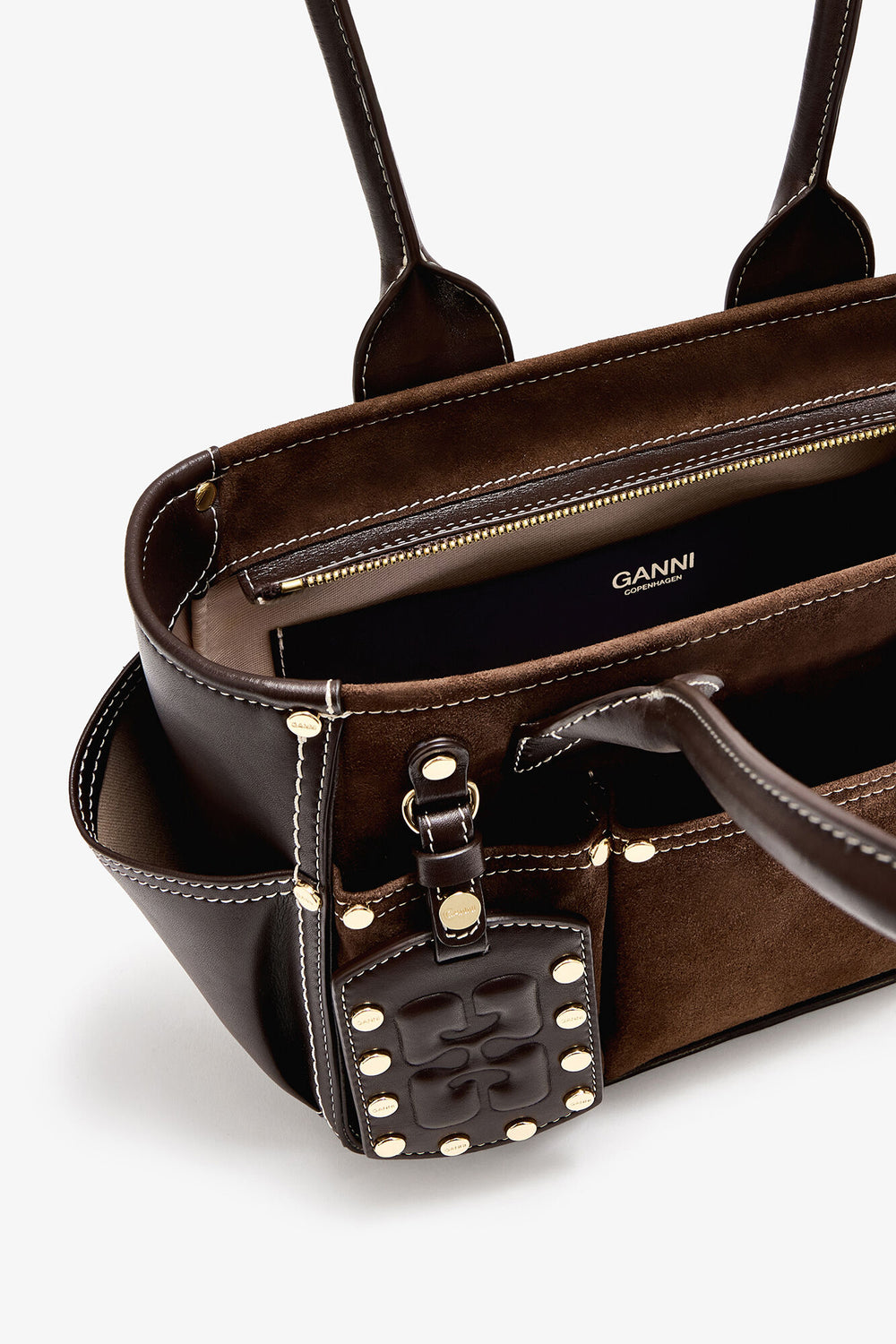 GANNI Discount Chicory Coffee Small Posy Bag in Brown Suede