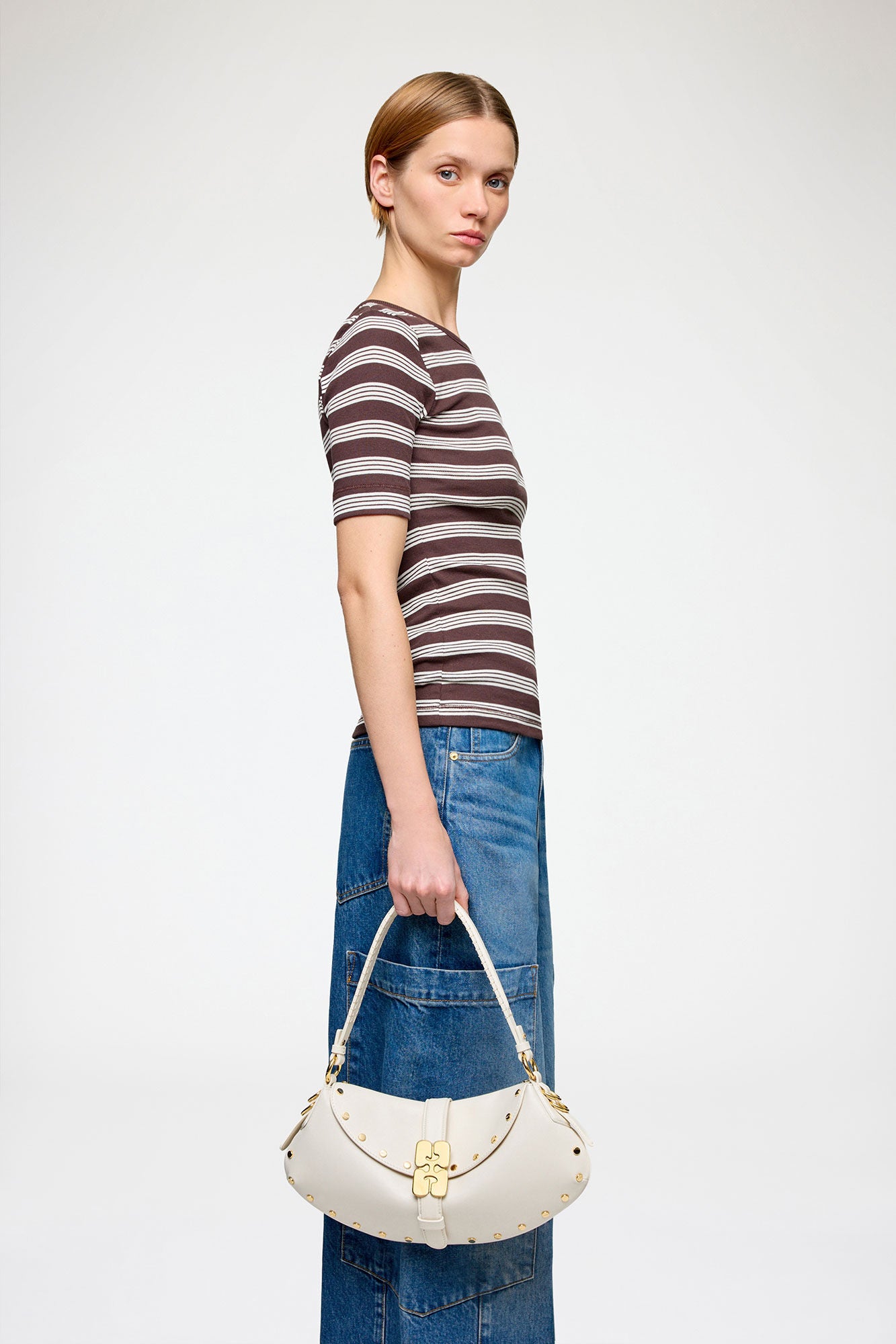 GANNI New Egret B-Kat Bag Studs in White
