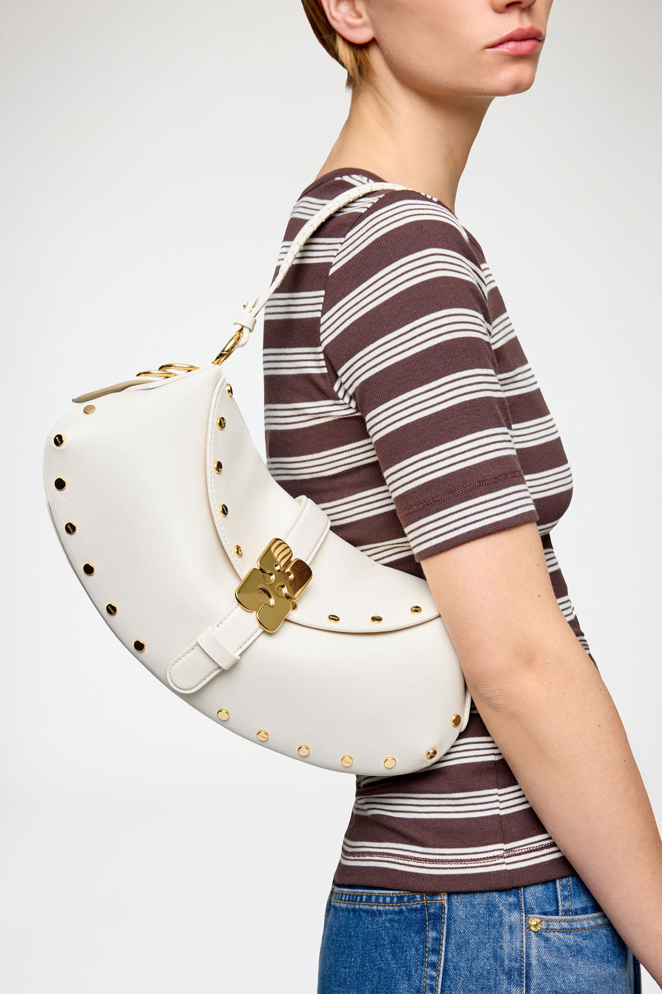 GANNI New Egret B-Kat Bag Studs in White