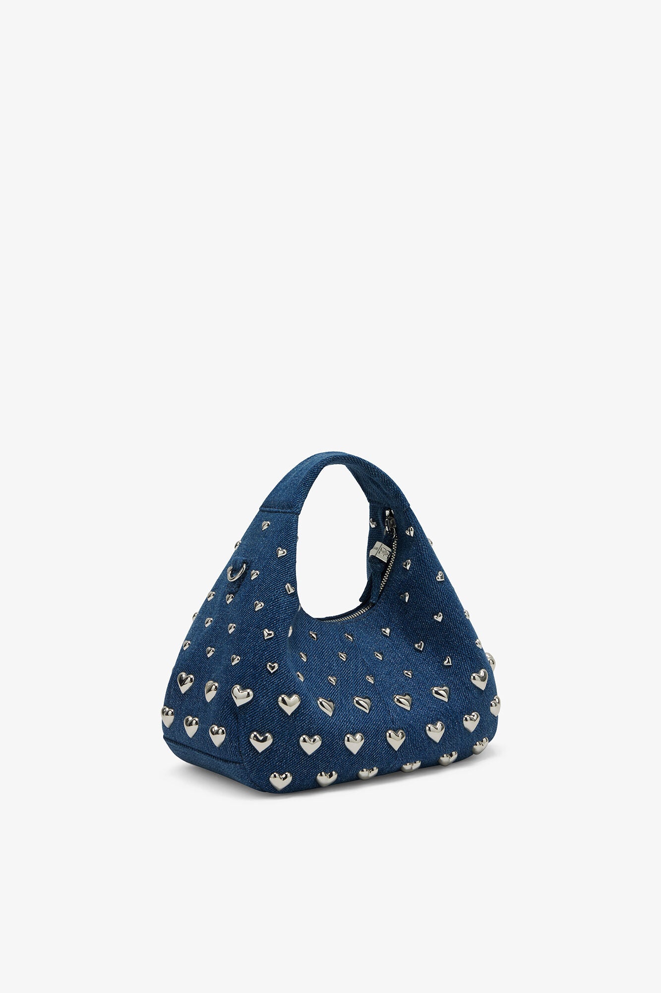 GANNI Discount Navy Peony Denim Stud Mini Hobo Bag