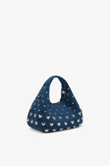 GANNI Discount Navy Peony Denim Stud Mini Hobo Bag