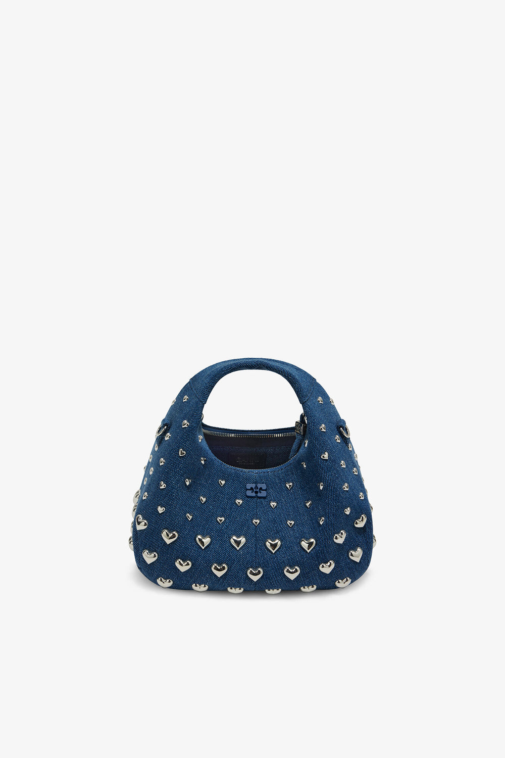 GANNI Discount Navy Peony Denim Stud Mini Hobo Bag