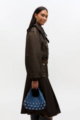 GANNI Discount Navy Peony Denim Stud Mini Hobo Bag