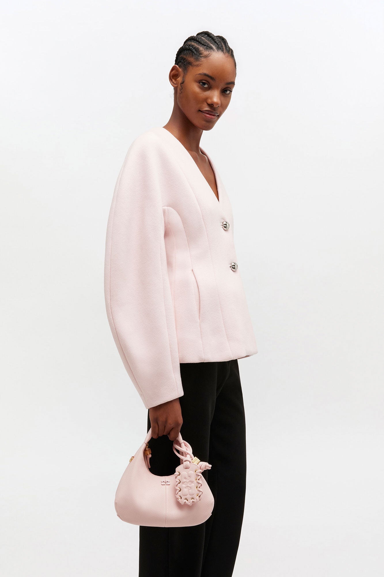 GANNI For Sale Chalk Pink Grained Mini Hobo Bag