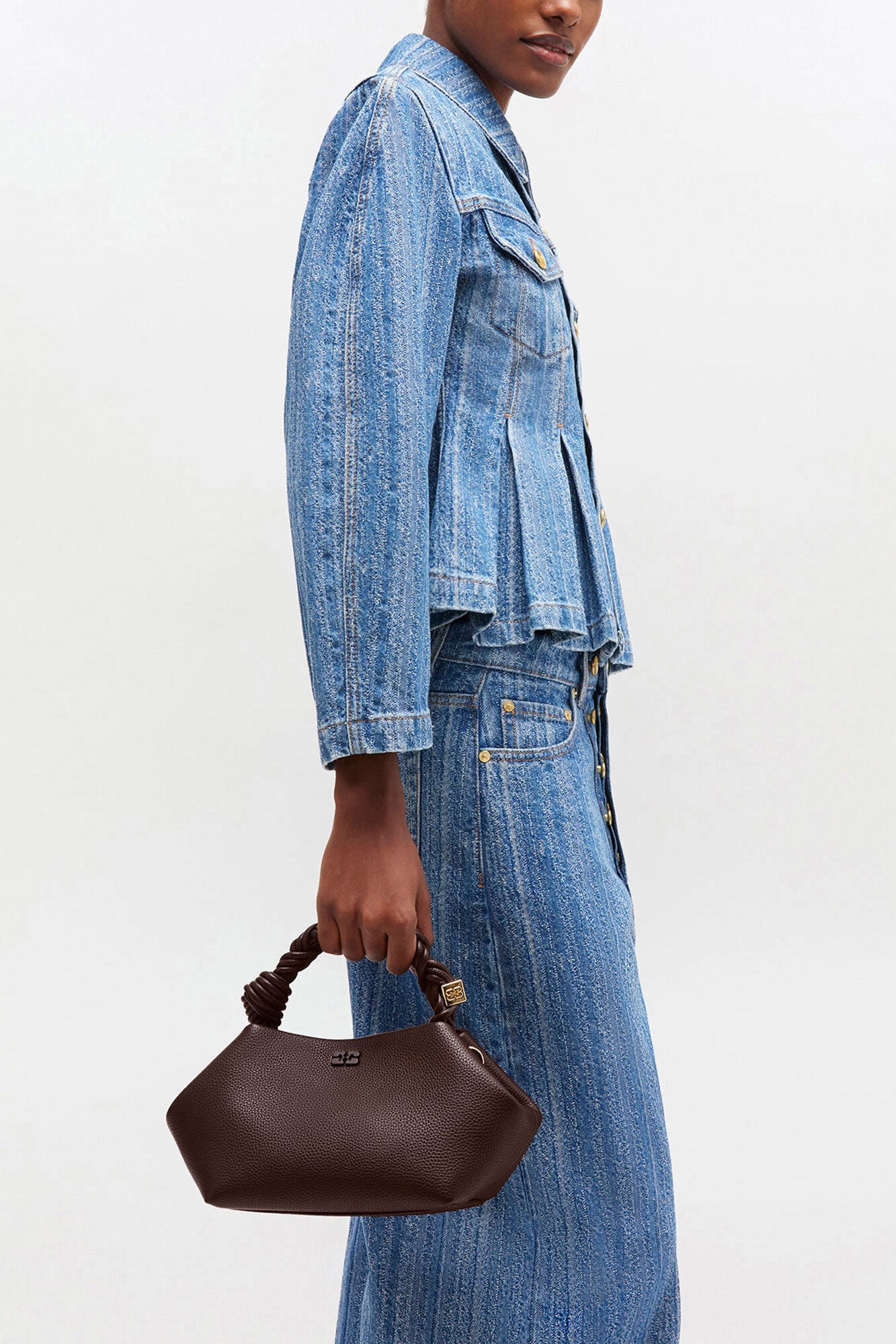 GANNI Hot Sale Chicory Coffee Brown Grained Small Bou Bag