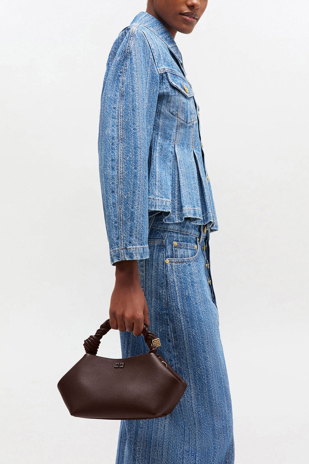 GANNI Hot Sale Chicory Coffee Brown Grained Small Bou Bag