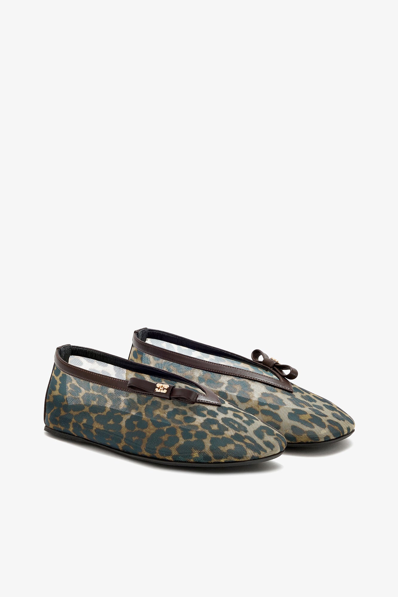 GANNI New Jenny Ballerina in Leopard Mesh