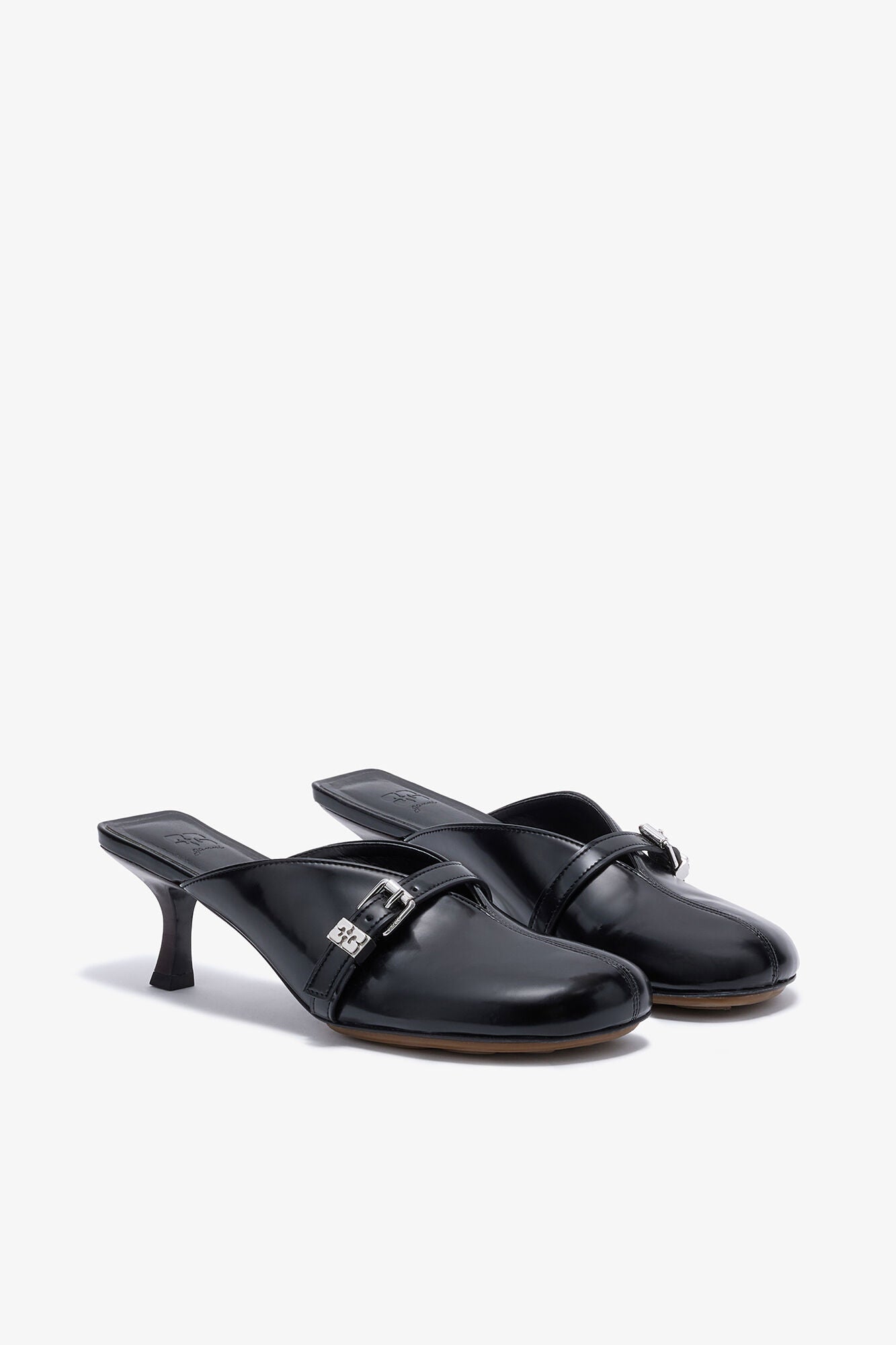 GANNI For Sale Sue Heeled Mules in Black Oleatex