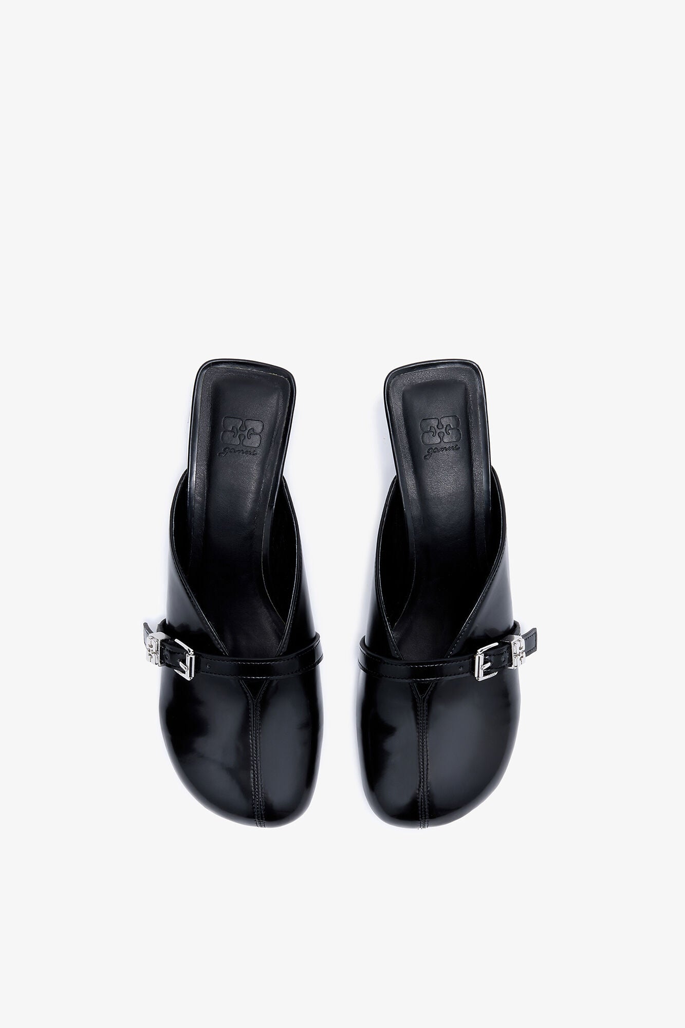 GANNI For Sale Sue Heeled Mules in Black Oleatex