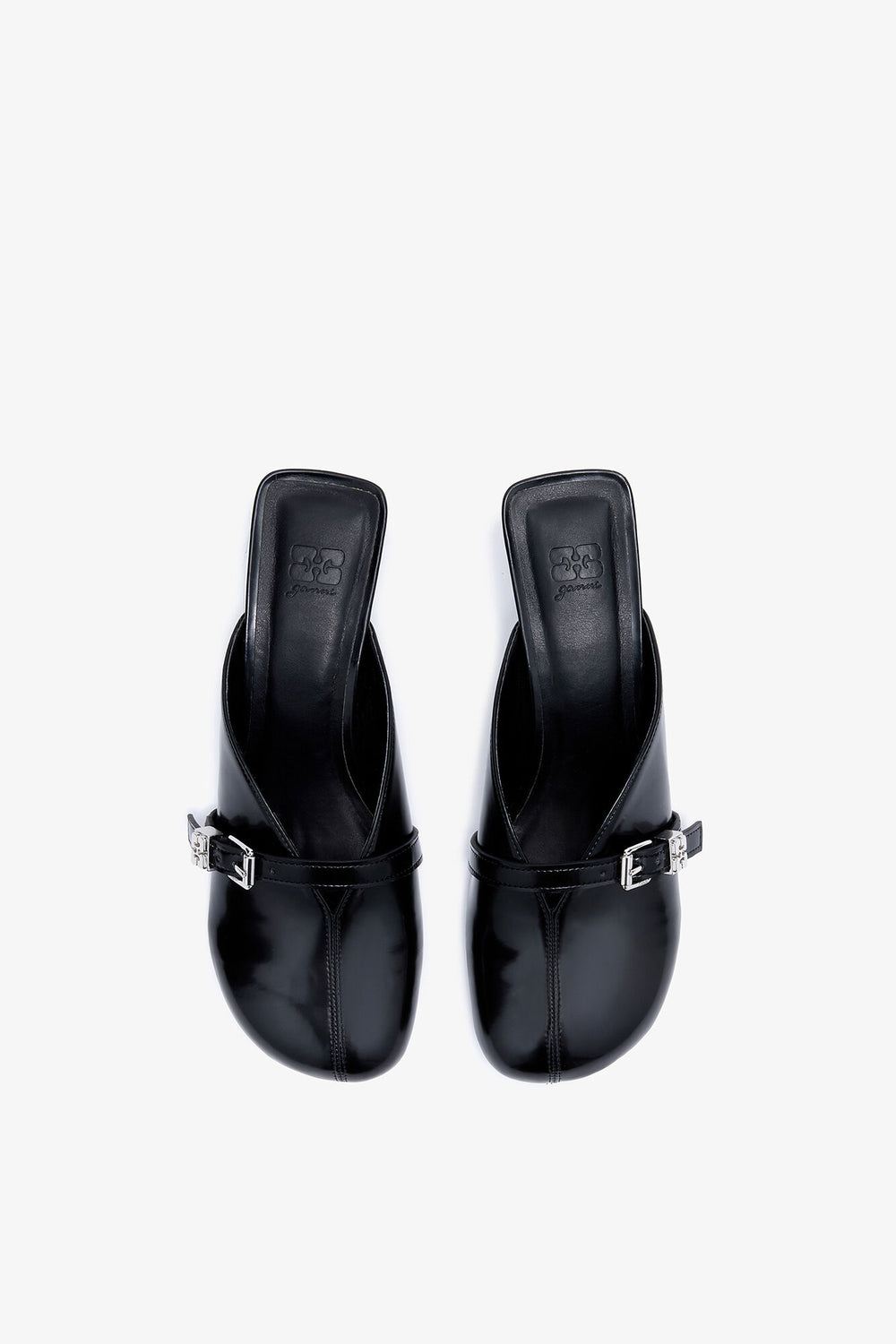 GANNI For Sale Sue Heeled Mules in Black Oleatex