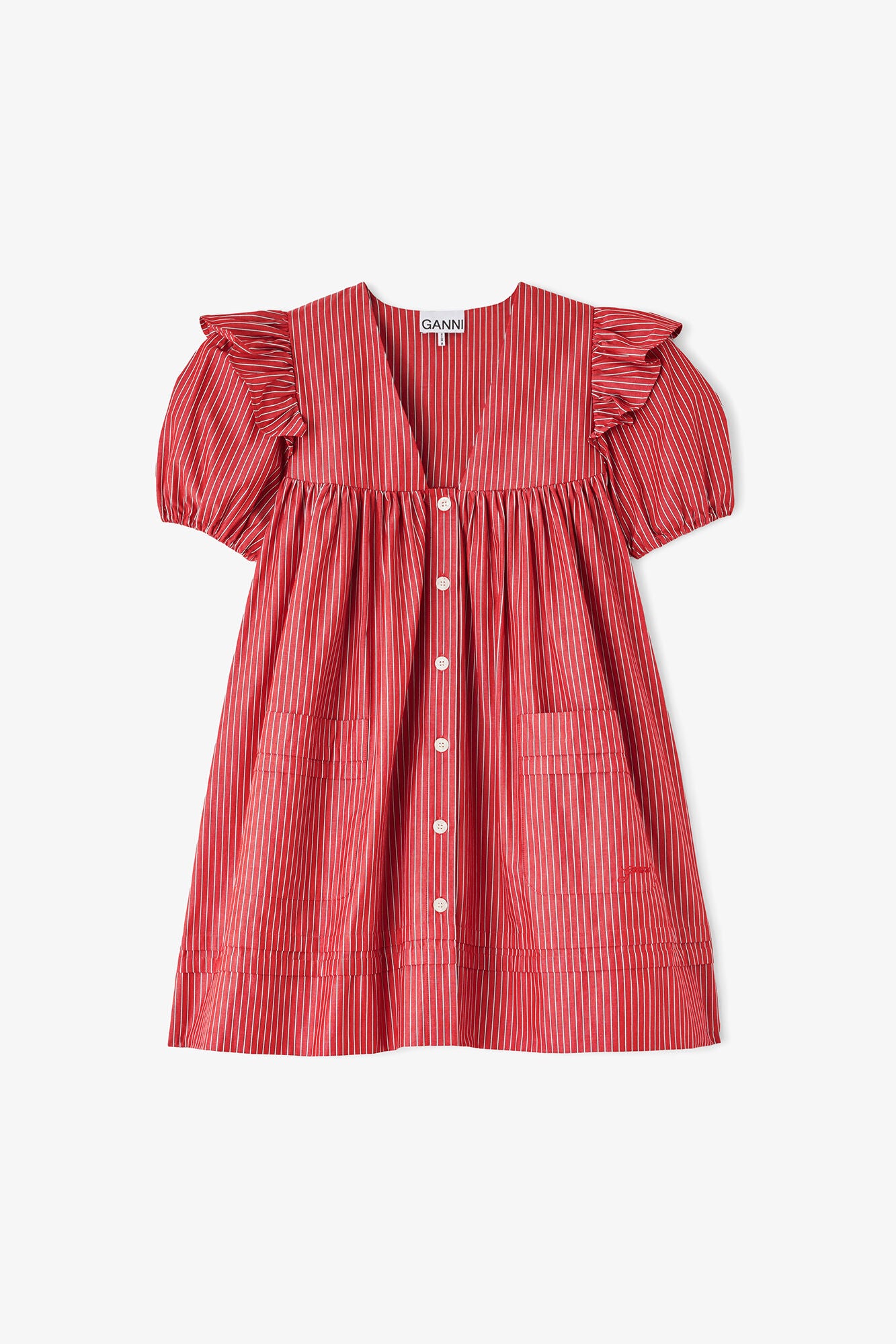 GANNI Outlet Mini Dress in Striped Cotton