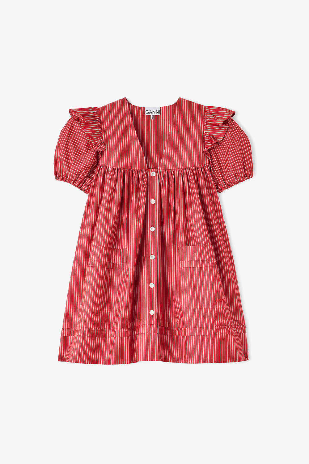 GANNI Outlet Mini Dress in Striped Cotton