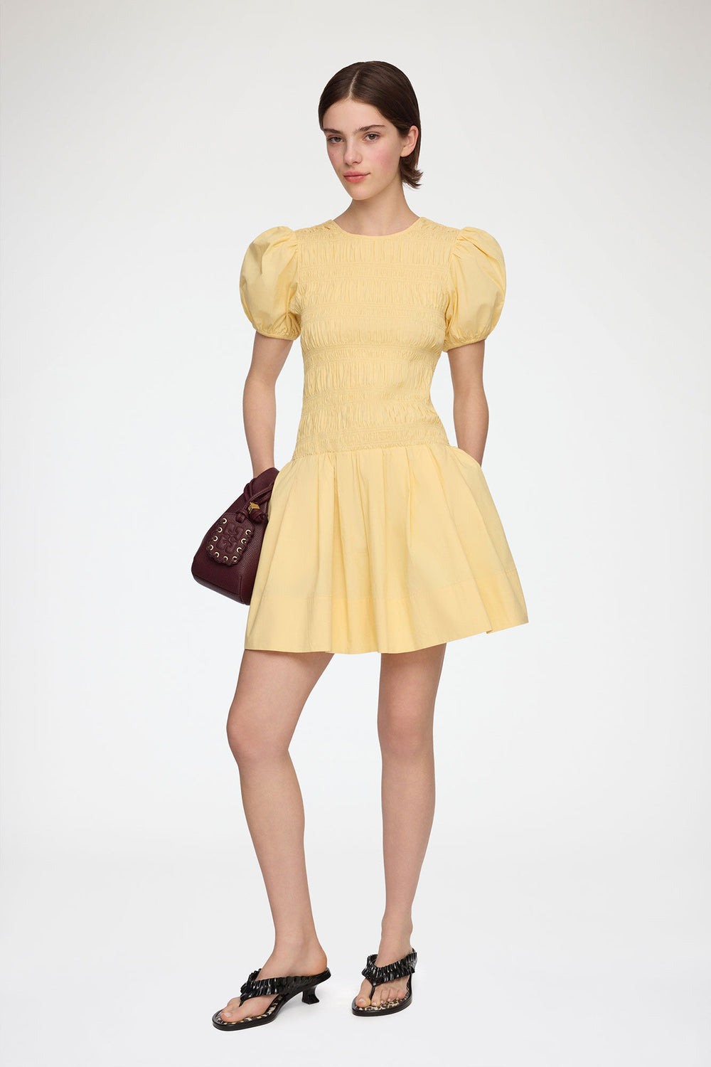GANNI Hot Sale Mini Dress in Yellow Cotton