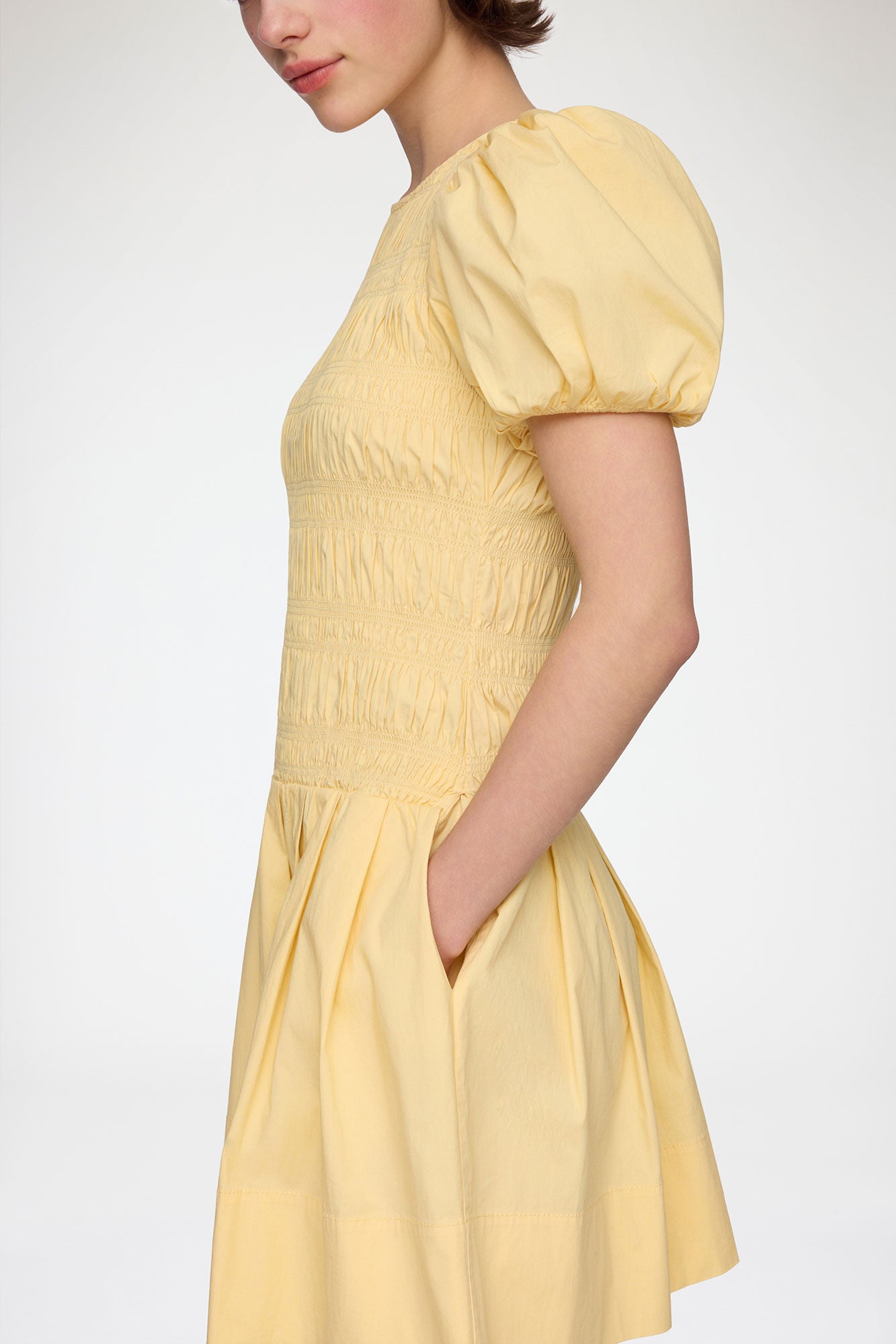 GANNI Hot Sale Mini Dress in Yellow Cotton