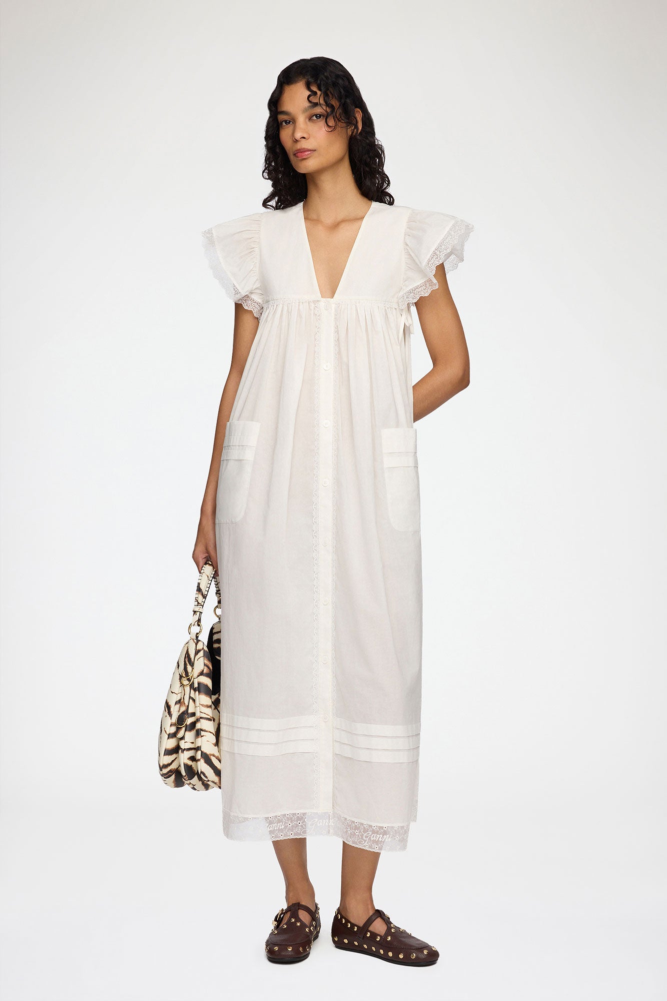 GANNI Outlet Dress in White Cotton