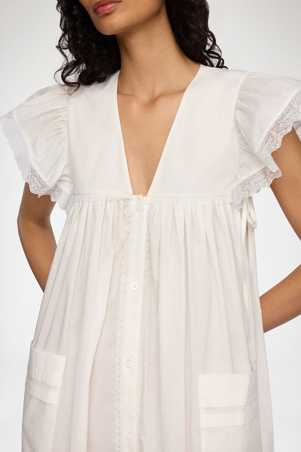GANNI Outlet Dress in White Cotton