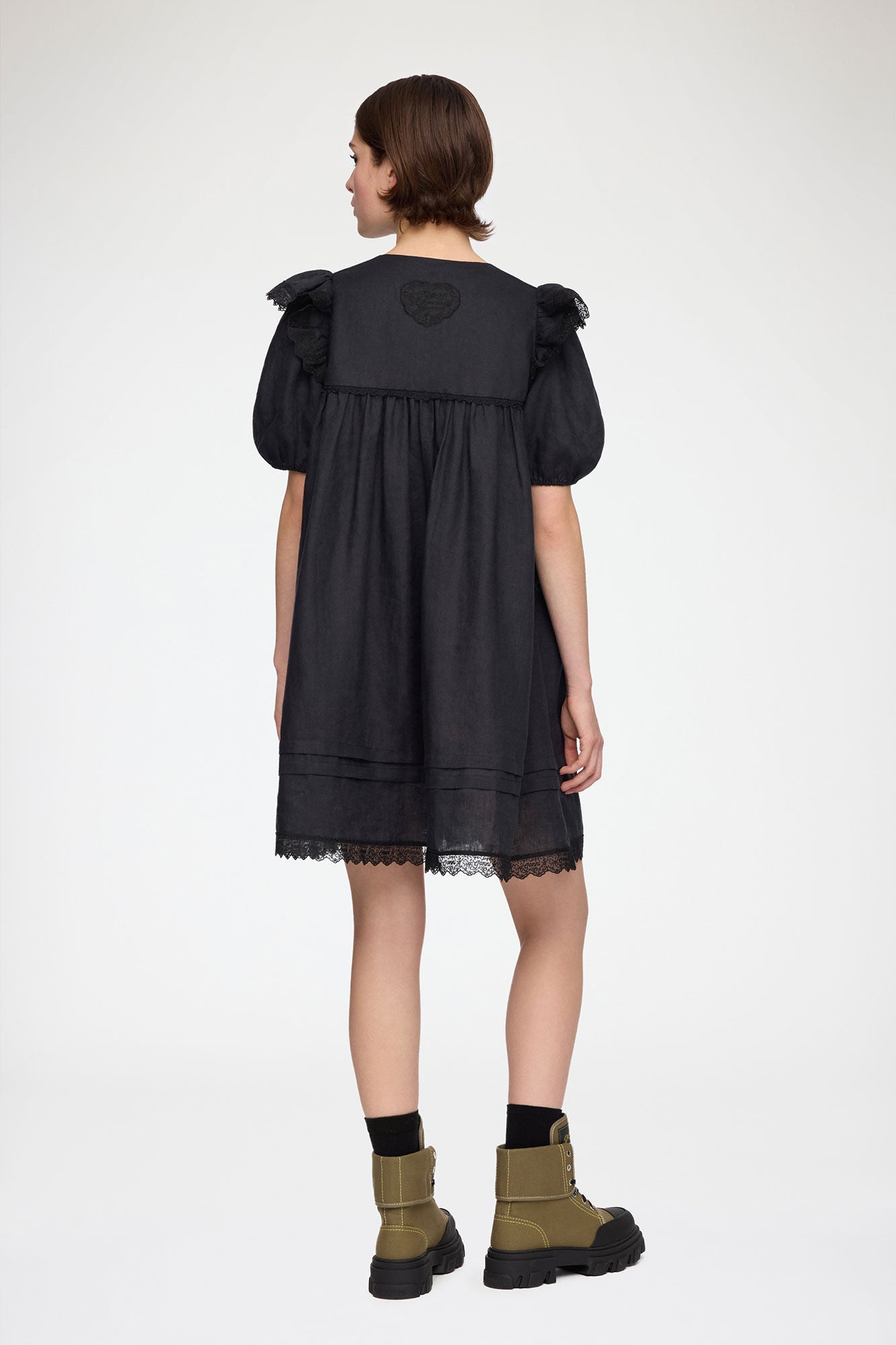 GANNI New Mini Dress in Black Linen