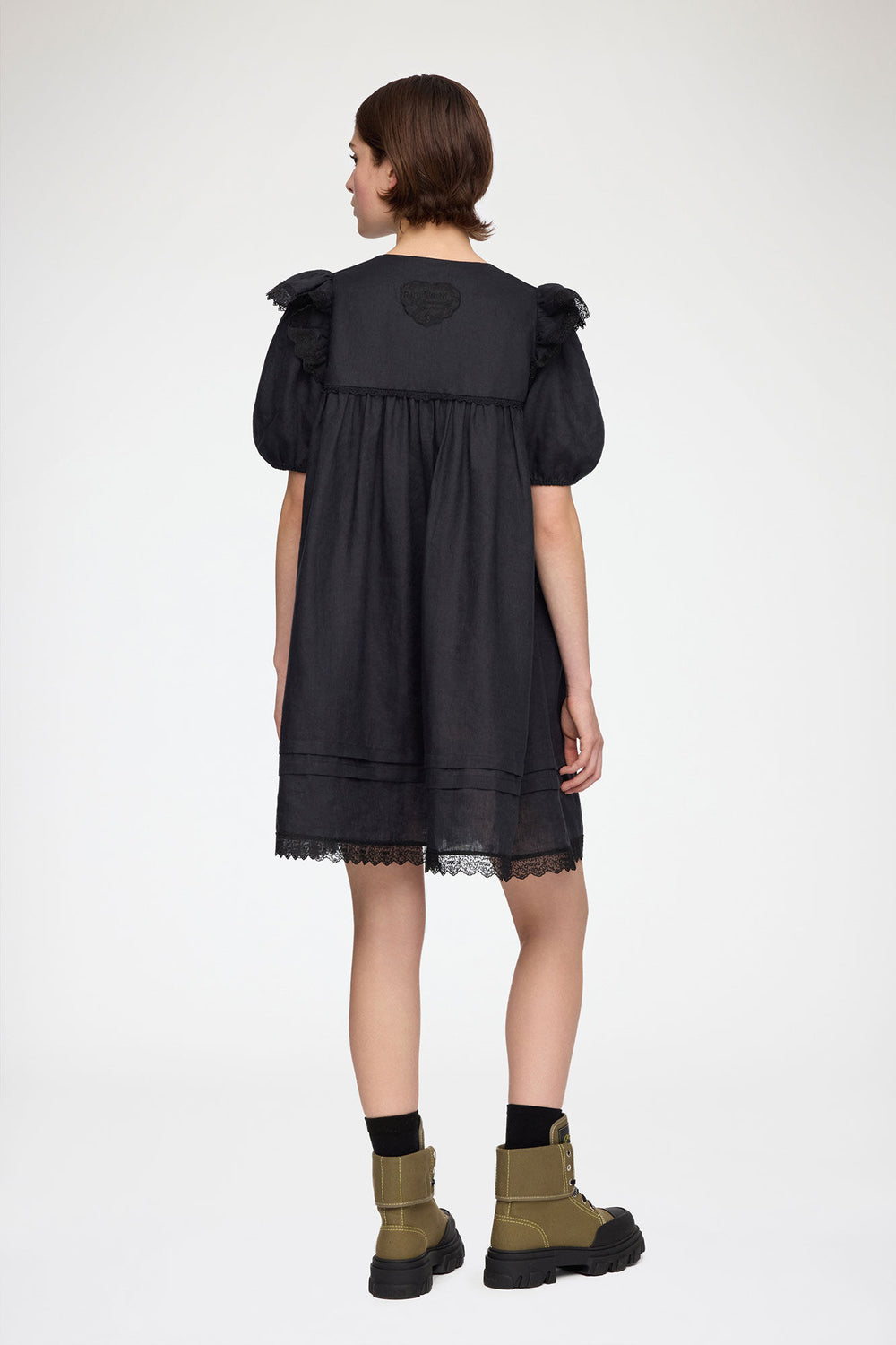 GANNI New Mini Dress in Black Linen