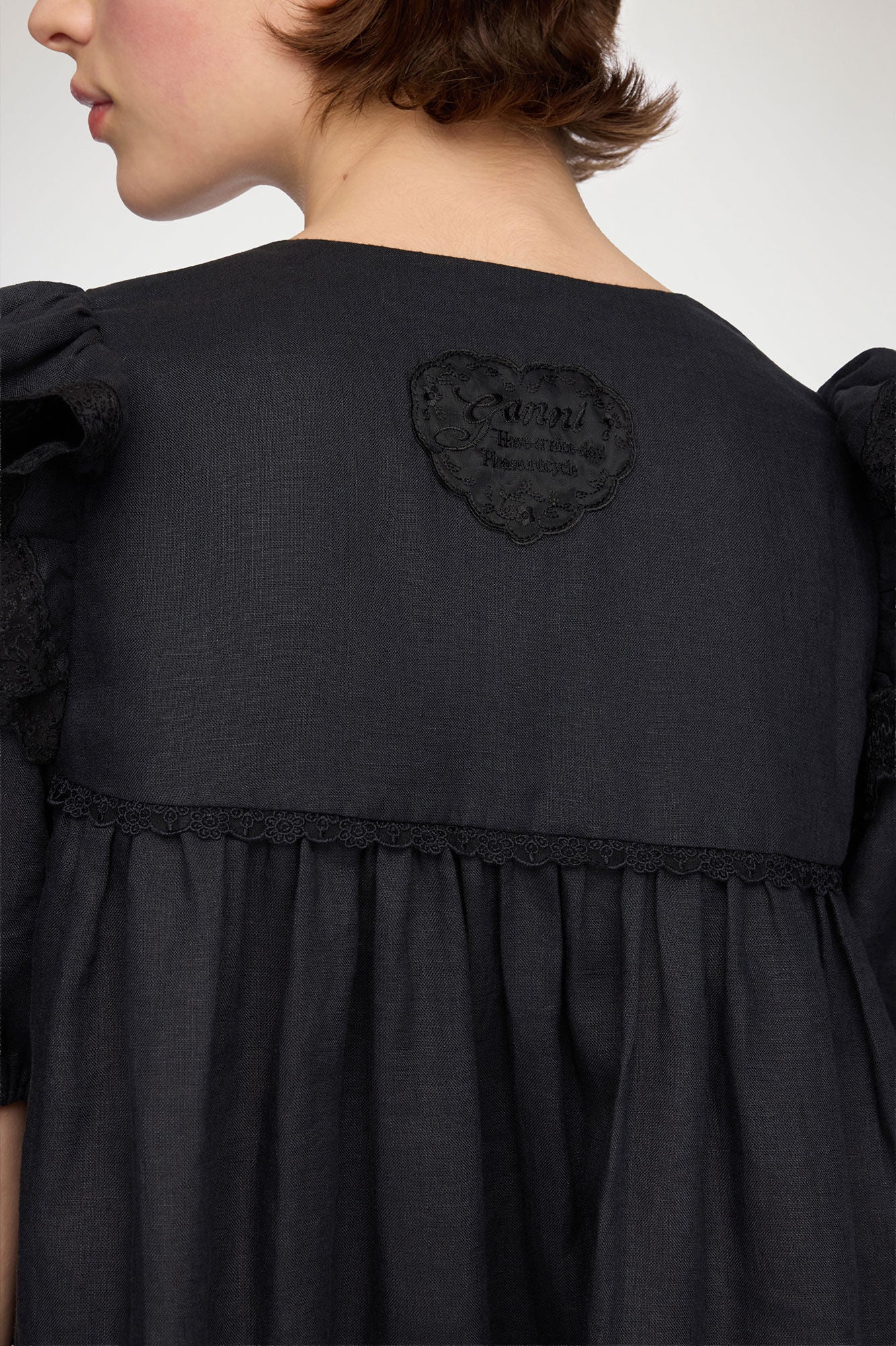 GANNI New Mini Dress in Black Linen