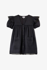 GANNI New Mini Dress in Black Linen