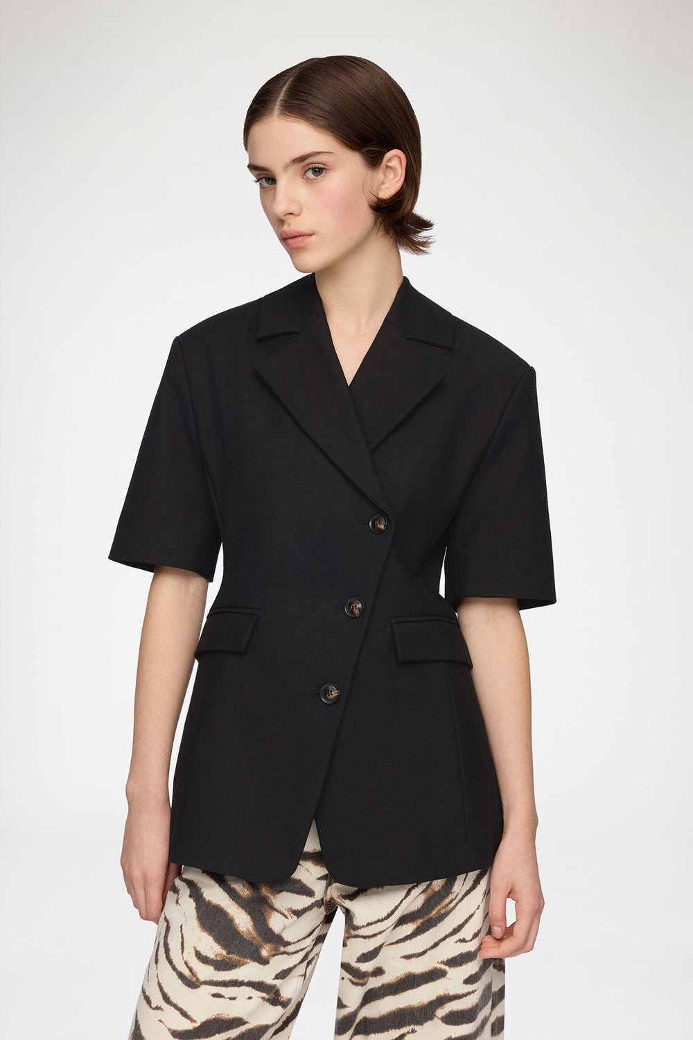 GANNI On Sale Blazer in Black Cotton Tailoring