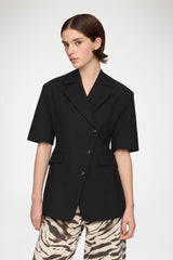 GANNI On Sale Blazer in Black Cotton Tailoring