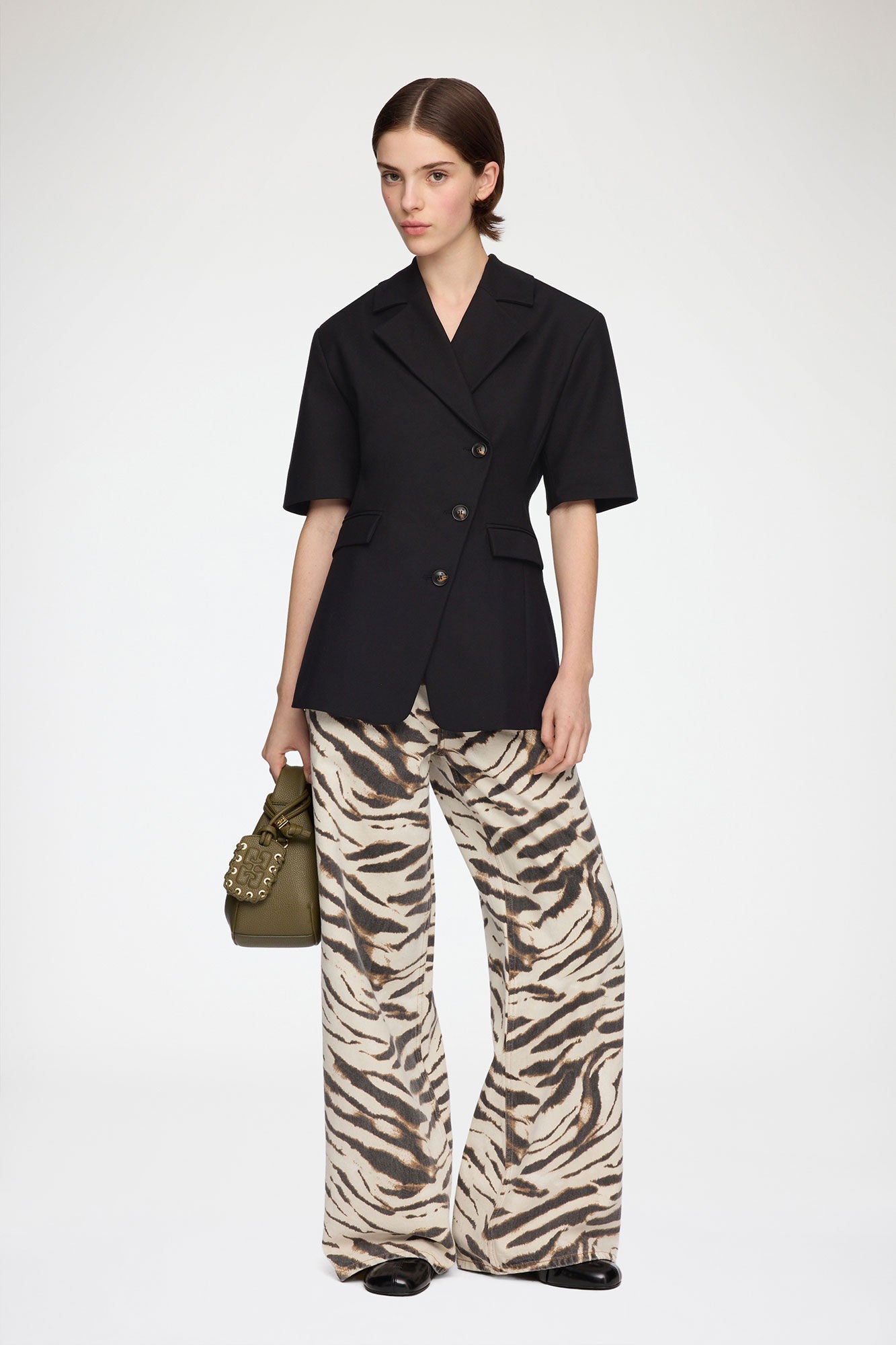 GANNI On Sale Blazer in Black Cotton Tailoring