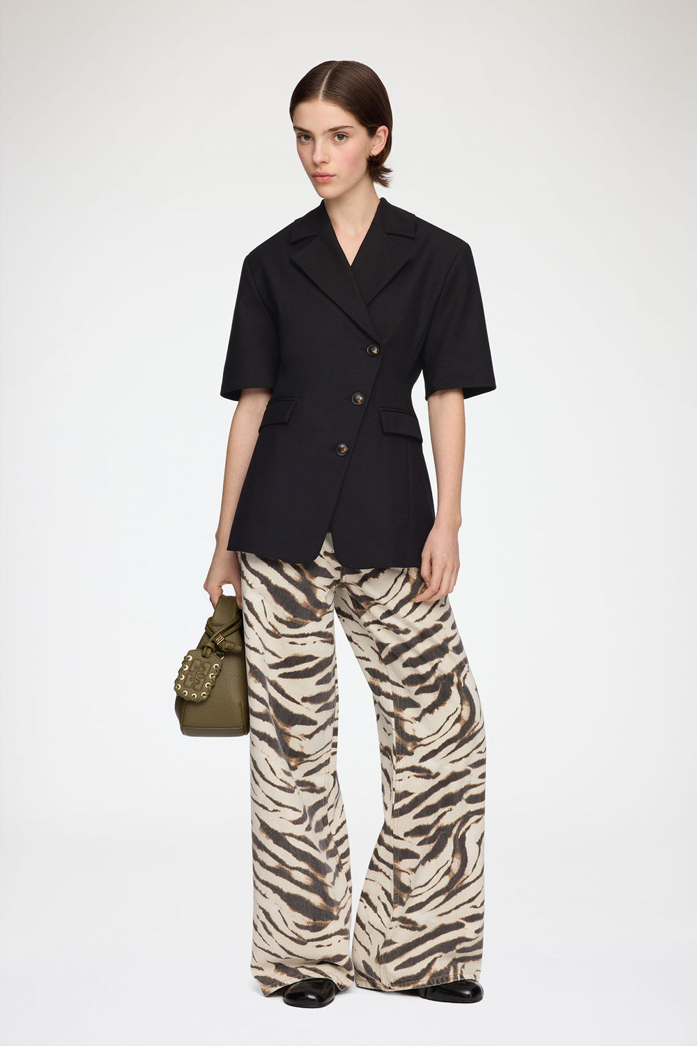 GANNI On Sale Blazer in Black Cotton Tailoring